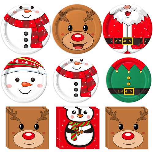 Oigco 100Pcs Christmas Party Supplies Kit - Serves 30 Guests, Including Dinner Plates, Dessert Plates, and Napkins, Perfect for Any Xmas Party Supplies Party Decorations