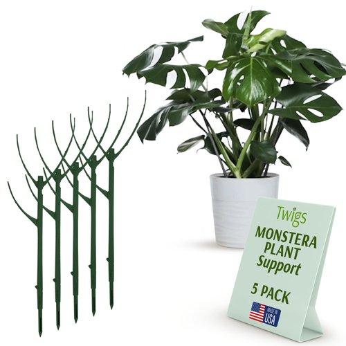 Twigs GA - Stackable Twig, Monstera Plant Support & Growth, Moss Pole Alternative, Plant Support for Potted Plants, Plant Stake for Indoor Plants - Garden Trellis - 5 Pack, 17" L, Monstera Green