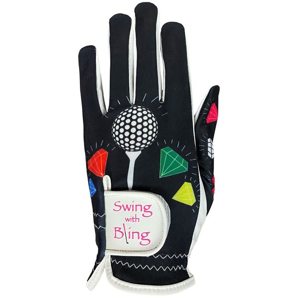 Giggle Golf Women's Golf Glove (Medium, Worn On Left Hand, Swing with Bling)