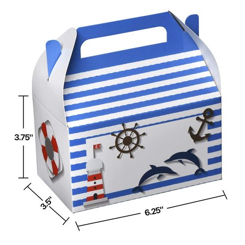 Hammont Paper Treat Boxes - (10 Pack) - Party Favors Treat Container Cookie Boxes Cute Designs Perfect for Parties and Celebrations 6.25" x 3.75" x 3.5" (Sailor)