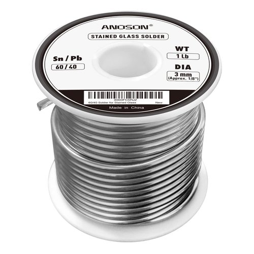 60/40 Solder for Stained Glass, 1/8"(3mm) Dia, 1 lb Spool, Supplied by ANOSON
