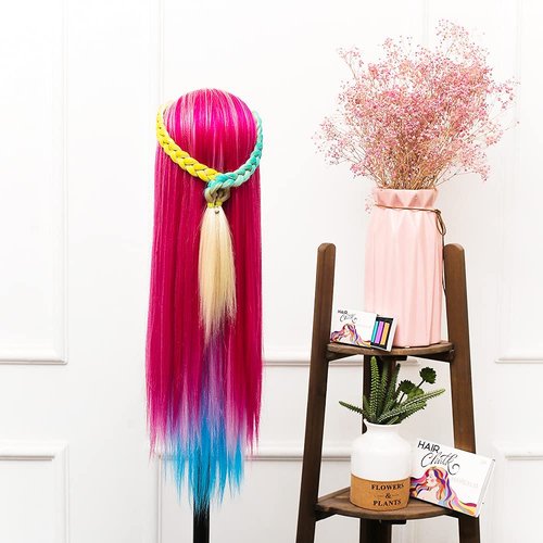 Stancia Mannequin Head with Hair,24"-26" Hair Styling Training Head, Manikin Cosmetology Doll Head, Synthetic Fiber Hair, Hairdressing, Training Model Head with Stand (Colored)