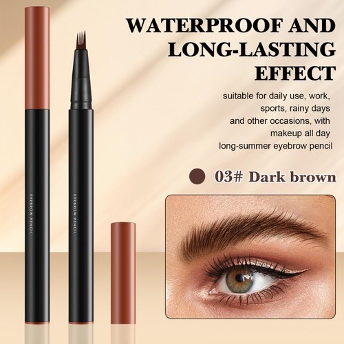 2PCS Upgraded Magic 4-Tip Eyebrow Pencil 3D Waterproof Microblading Eyebrow Pencil Contouring Pen, 4-Tipped Precise Brow Pen,Long-Lasting Natural Fine Stroke Eyebrow Pencil(Dark Brown)