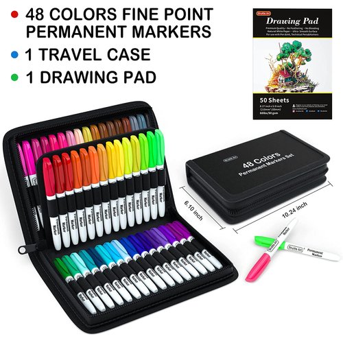 Shuttle Art Permanent Markers, 48 Colors Fine Point, Assorted Colors with Travel Case, Ideal for Adults Coloring Doodling on Plastic, Glass, Wood and Stone, Gift for Kids