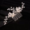 Teyglen Silver Leaf Wedding Hair Comb Bridal Crystal Pearl Hair Pieces Bridal Hair Side Comb for Bride Rhinestone Headpieces Hair Accessories for Women Girls (Silver)