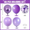 Purple Mixed Balloons, 60 PCS 12inch Lavender Balloons Metallic Purple and Purple Confetti Latex Balloons for Girls Birthday Baby Shower Bridal Shower Wedding Party Decorations
