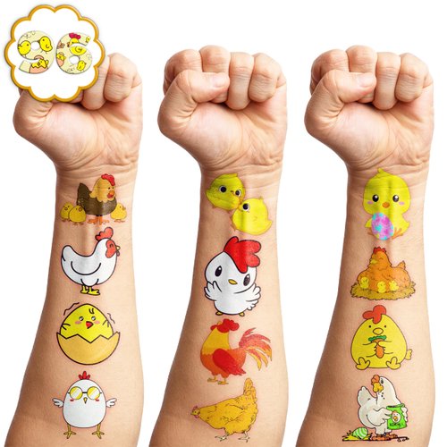 100 PCS Chicken Birthday Party Decorations Favors Supplies Yellow Chicken Farm Animals Decor Stickers Temporary Tattoos For Girls Boys Gift School Prizes Rewards