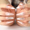 Acenail Stiletto Press on Nails Long Fake Nails Rhinestone False Nails with Designs Flower Acrylic Nails French Tips Press on Nail Glitter 3D Full Cover Artificial False Nail Glossy Nude Extra Long