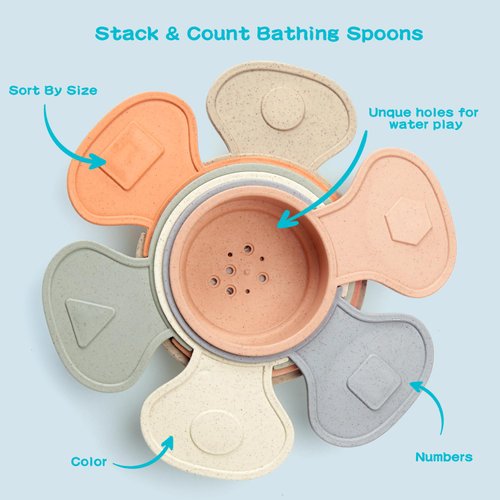 AMCHSURI Bath Toys for Kids Ages 1-3, 15 PCS Mold Free Toddler Bath Toys for 2-4 Bathtub Water Table Pool Toys Stackable Boats and Spoons and Silicone Bath Toy for Babies 6-12 Months