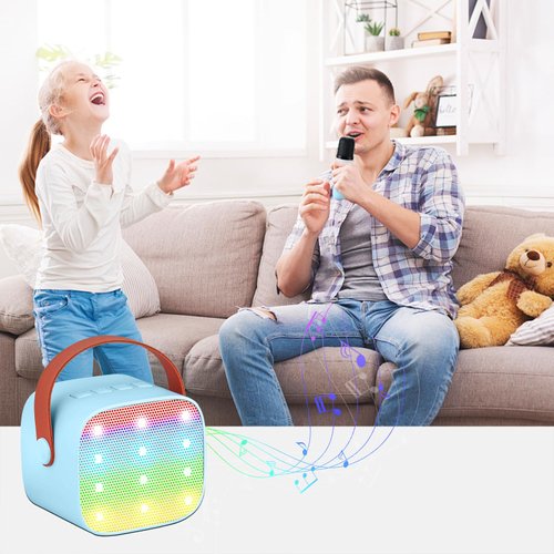 Mini Karaoke Machine for Kids Adults, Portable Karaoke Machine,Bluetooth Speaker with 2 Wireless Microphones and LED Lights, Birthday Gifts for Girls Ages 4, 5, 6, 7, 8, 9, 10, 12+ (Blue)