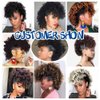 Aisaide High Puff Afro Ponytail Drawstring,Short Red Curly Ponytail Extension,Mohawk Kinky Synthetic Hair Bun with Bangs,Wrap Updo Clip in Hair Extensions with Six Clips and Two Comb(1B/BUG)