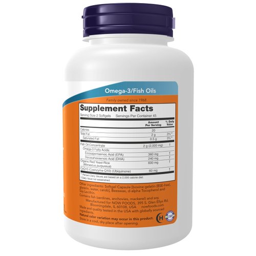 NOW Supplements, Red Omega™ with CoQ10 30 mg and Omega-3 Fish Oil, Cardiovascular Support*, 90 Softgels