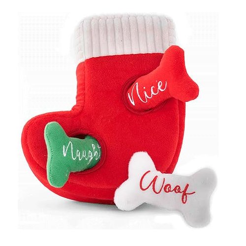 Squeaky Plush Dog Toy Holiday Burrow Naughty or Nice Stocking