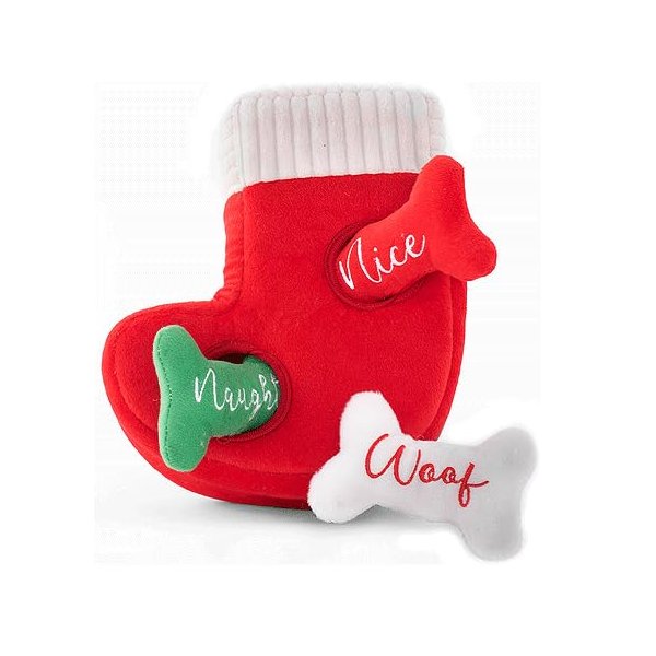Squeaky Plush Dog Toy Holiday Burrow Naughty or Nice Stocking