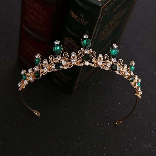 YOVECATHOU Rhinestone Princess Tiara Hair Band Bridal Wedding Prom Crown Headband For Little Girl Big Kid Costume Party Accessories (Green)