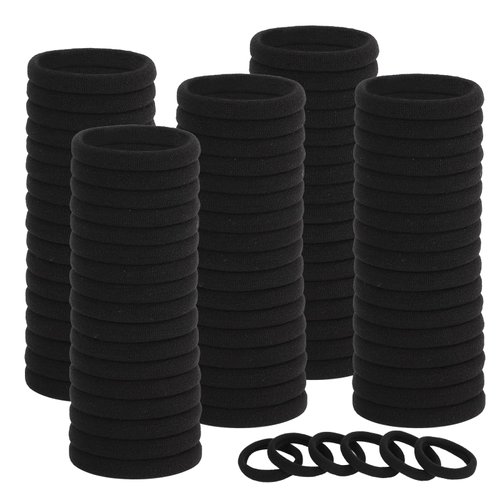100Pcs Black Hair Ties Ouchless Ponytail Holders, No-metal No Crease Medium Elastic Band for Braids Thick and Curly Hair, Seamless Hair Elastics 1.57”Soft Hair Accessories for Women and Girls