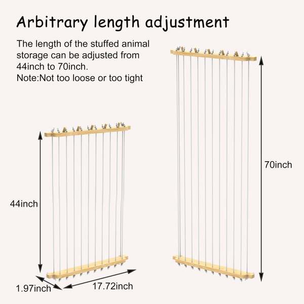 KSXLIUC Stuffed Animal Storage Wood Plush Toys Holder with Hooks, Length Adjustable Hanging Stuffed Animal Toy Organizer Shelf for Nursery Kid Room Play Room Bedroom