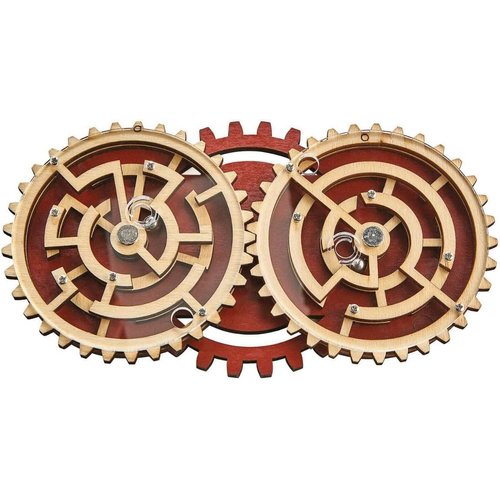 Project Genius Constantin Double Trouble Wooden Puzzle – Dual Maze Brainteaser with Synchronized Gears, Ideal Collector’s Gift, Adults & Teens 14+