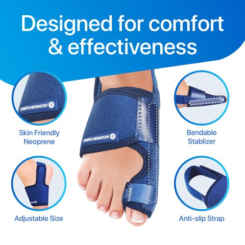 Sports Laboratory Bunion Corrector for Women and Men | Toe Correctors | Toe Separators | Toe Straighteners | Set: 2x Bunion Splints, 2x Big Toe Straighteners, 1x Bunion Relief Guide (Blue)