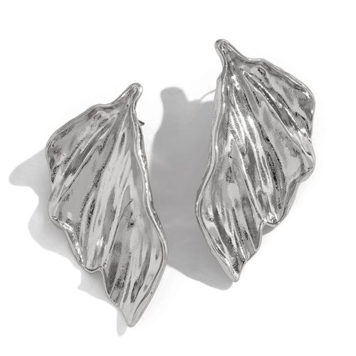 Octwine Vintage Statement Leaf Asymmetric Earrings Silver Gold Boho Chunky Earrings Dangling for Women Stud Earrings Chandelier Statement Earrings Sparkly Simple Earrings for Women (Silver)