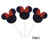 24 PCS Black and Red Mouse Inspired Cupcake Toppers with Bow Glitter Mini Cupcake Picks Decorations for Baby Shower Wedding Kids Birthday Party Supplies
