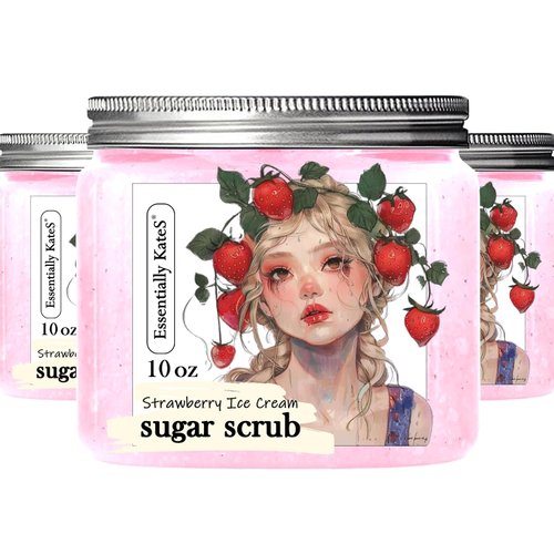 Strawberry Ice Cream Sugar Scrub 10 oz - Pack of 3 - Natural Strawberry Formula - Deliciously Fragrant, Refreshing, and Skin-Polishing Care - The Best Gift to Friends