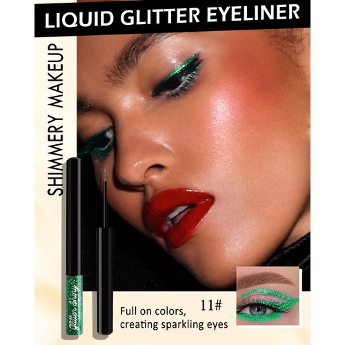 Liquid Glitter Eyeliner, Metallic Shimmer Liquid Eyeshadow, High Pigmented Green Colored Chameleon Diamond Eye Liner, Long Lasting Waterproof Smudge-proof Sparkly High Shine Eye Makeup for Women-11