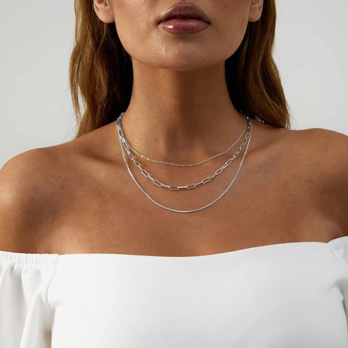 CAROVO Dainty Silver Necklace for Women 14K Plated Layered Chain Necklaces Trible Layering Paper Clip Box Simple Chain Link Necklace Layered Necklaces for Women