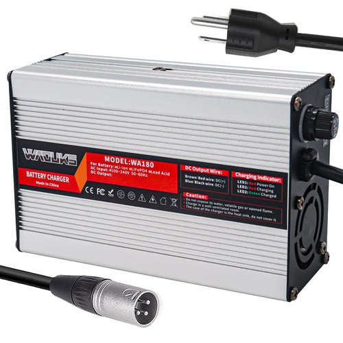 54.6V 3A Charger 48 Volt 3 Amp Lithium Battery Smart Charger Silver Aluminum Case with Cooling Fan Output XLR Connector Used for 13S 48V Li-ion Battery Pack