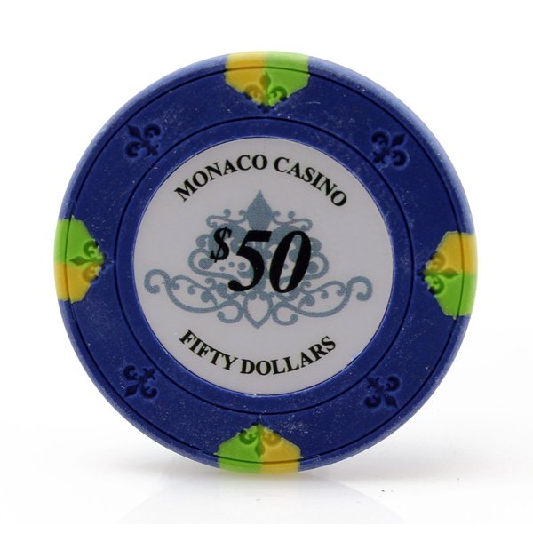 Versa Games Monaco Casino Clay Poker Chips in 13.5g - 50 Piece - (Choose Color) (Blue)