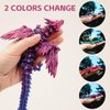 3D Printed Dragon with Wings, 3D Dragon 9" Articulated Winged Dragon for Home Office Decor Executive Desk Toys, Purple