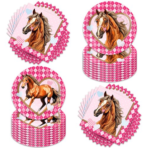 Generic 40pcs Pink Horse Birthday Party Supplies-Party Decorations Tableware For Kids, Plate, Napkin Party Decorations Dinnerware