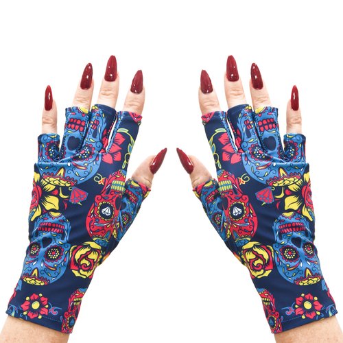 ManiGlovz - The ORIGINAL UPF 50+ UV Light Protective Nail Gloves | Gel Manicure Gloves and Anti UV Fingerless Gloves for Women | Can be Used as Sun Protection Gloves for Driving | Hard Core Print