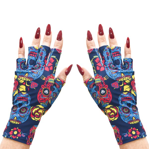 ManiGlovz - The ORIGINAL UPF 50+ UV Light Protective Nail Gloves | Gel Manicure Gloves and Anti UV Fingerless Gloves for Women | Can be Used as Sun Protection Gloves for Driving | Hard Core Print