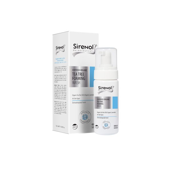 Sirenol Organic Tea Tree Foaming Wash, COSMOS Organic Certified Ingredients, Gentle Cleanser for Clear Skin, 8.45 oz