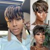 Bulapla Short Bob Wigs for Black Women Human Hair Wig Ombre Pixie Cut Wig with Bangs Layered Glueless Wig Full None Lace Machine Made Wig 1B/33 Color 130% Density