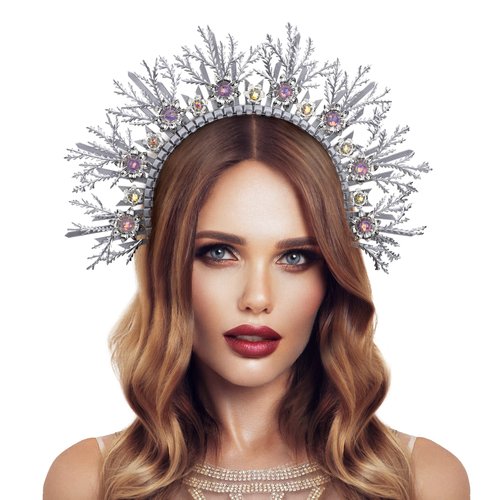 COSUCOS Silver Halo Crown Headband Spiked Goddess Zip Tie Headpiece Outdoor Wedding Crown with Leaves Princess Headwear Bridal Tiara Bulk Photo Shoot Props Celebration
