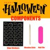 Halloween Press on Nails Medium Almond Fake Nails White&Black French Tip False Nails with Designs Bats Stars Glossy Glue on Nails Full Cover Nude Artificial Acrylic Stick on Nails for Women 24Pcs