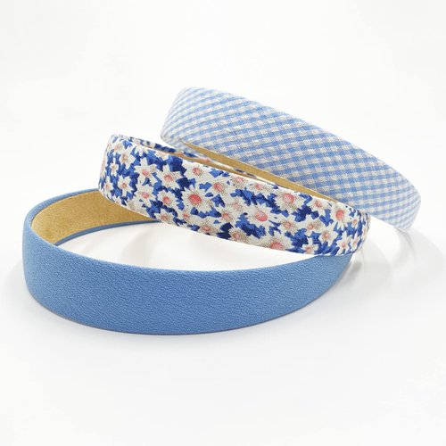 MEFINESHOW 7PK Different Fashion Headbands for Women,Non Slip Flower Headband,Cute Pearl Headbands for Girls,Vintage Wide Headband for Women,Bandana Hair Accessories Set (Blue)