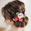 Fangsen Silver Wedding Multiple Roses Flower Hair Comb, Handmade Silk Floral Bridal Hair Clip for Women and Girls, Red