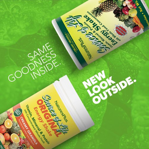 NaturesPlus Source of Life Energy Shake, Creamy Granola - 1.1 lbs - Provides 13g Complete Protein, Vitamins & Minerals - Non-GMO, Gluten Free, Vegetarian - 13 Total Servings