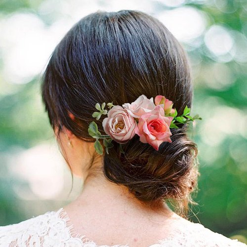 Fangsen Silvery Wedding Pink Rose Flowers Floral Comb With Hair Clip Floral Christmas Hair Access...