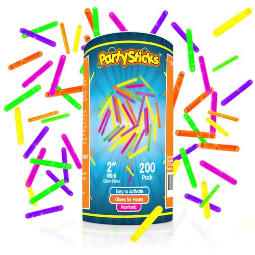 PartySticks Mini Glow Sticks 200 Pack Glow-in-the-Dark Small, for Easter Eggs, 5 Colors, Neon Light Sticks Bulk Party Favors, Easter Basket Stuffer Party Pack, Weddings Classroom Decorations Prizes
