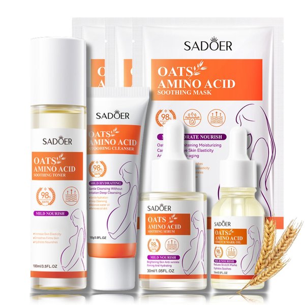 Oats Skincare Set Mom Women Gift - Pregnancy Must Haves - 7PCS Skin Care Set - Anti-Wrinkle New Mom Gifts - Skin Care Products - Skin Care Kit with Toner, Stretch Mark Oil, Serum, Face Mask