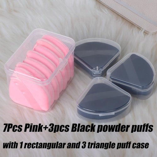 Ocim 10Pcs Triangle Powder Puffs for Face Powder,Soft Velour Makeup Setting Powder Puff with Case,Black+Pink