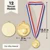 Juvale 12 Pack Soccer Award Medals for Kids and Adults - Team Participation Trophies with Red, White, and Blue Striped 15.5" Ribbon, Sports Themed Futbol Party Favors (2 in, Metal, Gold)