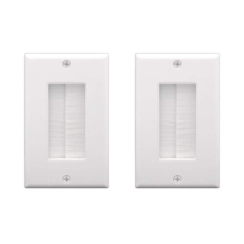 VCE Brush Wall Plate Cable Pass Through, UL Listed Single Gang Decorator Wall Cover for Low Voltage Cables, In-Wall Cable Management for Wall Mount TV, White (2-Pack)
