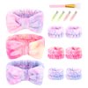 Semato 14 Piece Spa Headband for Washing Face with Wristband and Hair Clips Face Mask Brush Sleepover Party Supplies for Girls Towel Headband (purple tie dye set)