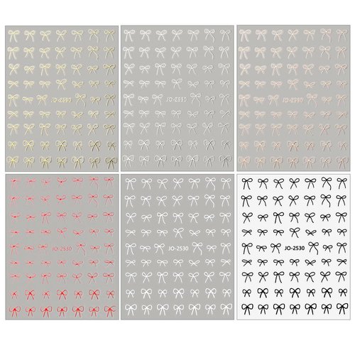 6 Colors Bronzing Bow Nail Stickers for Nail Art Cute Bow Nail Decals 3D Nail Art Stickers Nail Bow Stickers for Nails Design Nail Bows Ribbon Bowknot Nails Stickers Women Girl Manicure Nail Supplies