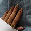 IMSOHOT Almond Chrome Press on Nails Medium Mirror Metal Stiletto Fake Nails with Design Glossy Glue on Nails Bronze Color Full Cover Acrylic False Nails for Women 24 PCS